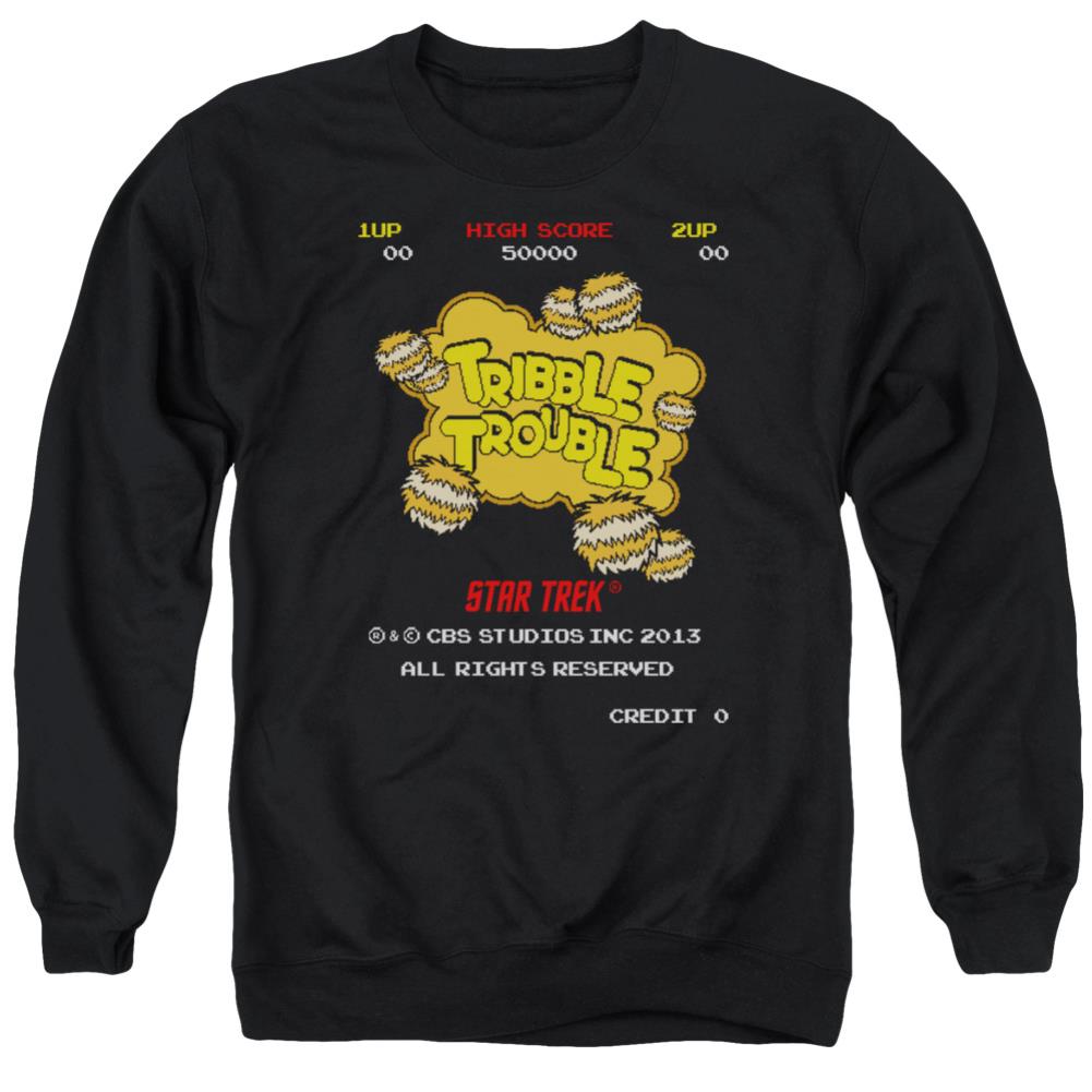 Star Trek Tribble Trouble Men's Crewneck 50 50 Poly Long-Sleeve T-Shirt