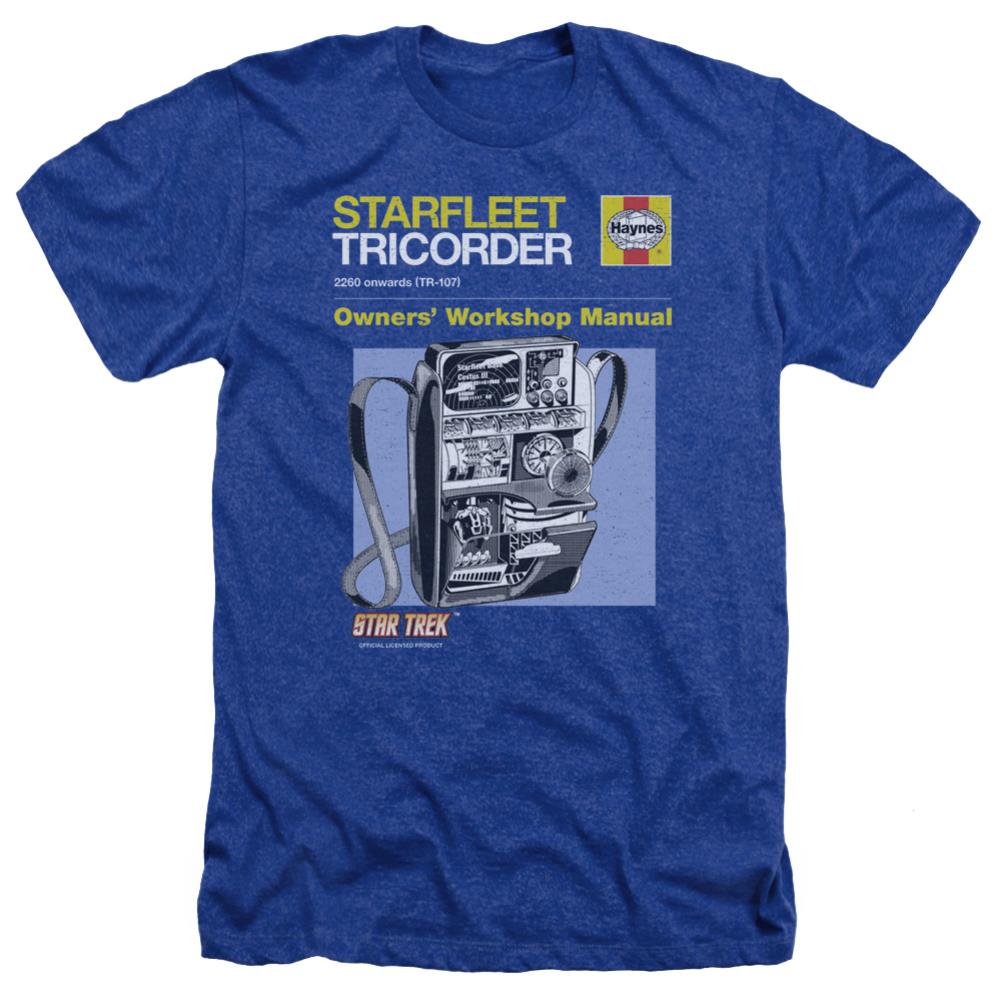 Star Trek Tricorder Manual Men's 30/1 Heather 60 40 Poly Short-Sleeve T-Shirt