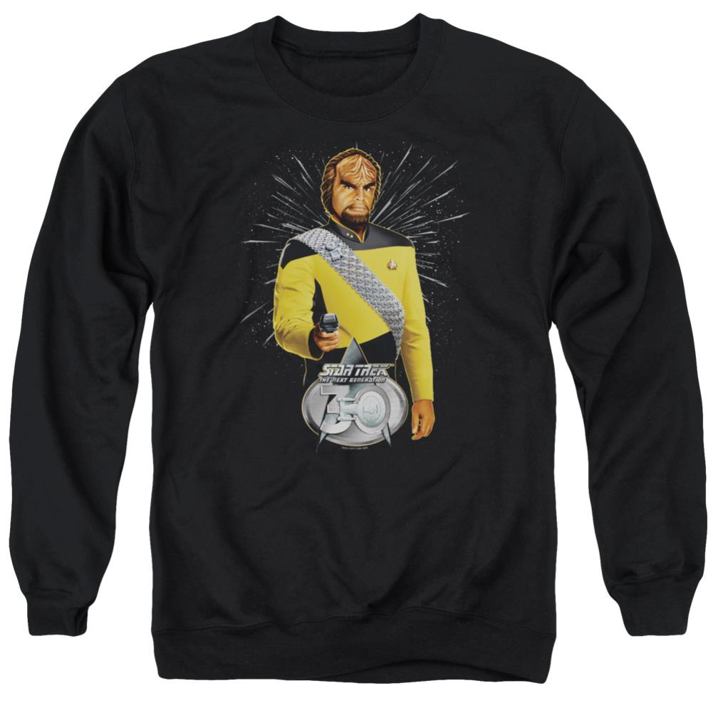 Star Trek Worf 30 Men's Crewneck 50 50 Poly Long-Sleeve T-Shirt