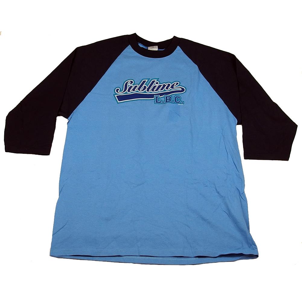 Sublime Men's Script Logo LBC Blue 3/4 Sleeve Baseball Jersey T-Shirt