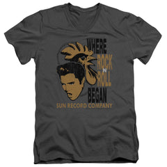 Sun Records Elvis And Rooster Men's 30/1 Cotton Slim V-Neck T-Shirt