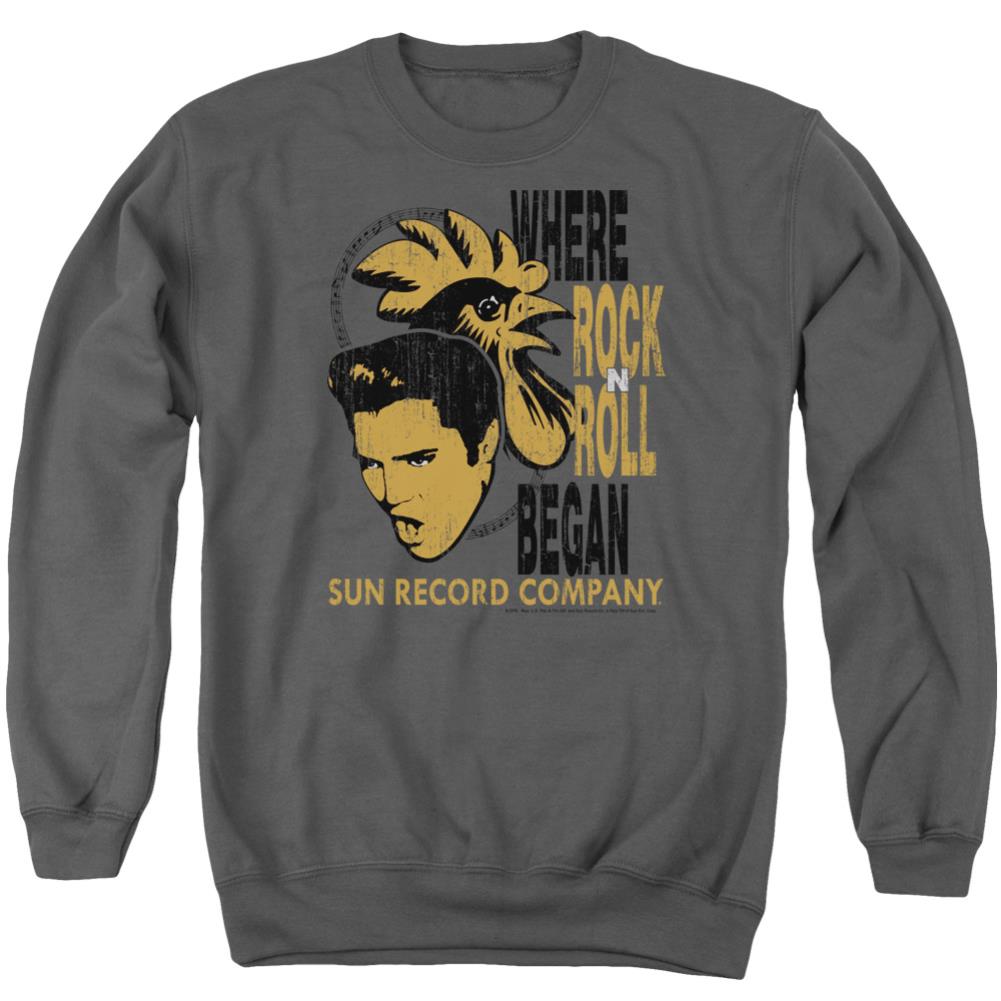 Sun Records Elvis And Rooster Men's Crewneck 50 50 Poly Long-Sleeve T-Shirt