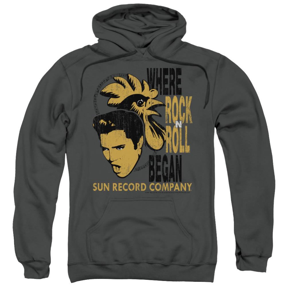 Sun Records Elvis And Rooster Men's Pull-Over 75 25 Poly Hoodie