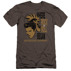 Sun Records Elvis And Rooster Men's Ultra-Soft 30/1 Cotton Slim Short-Sleeve T-Shirt