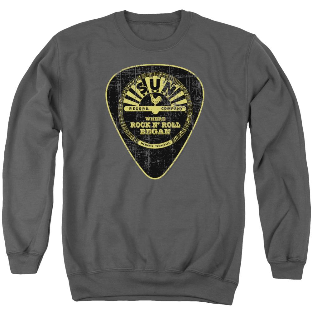 Sun Records Guitar Pick Men's Crewneck 50 50 Poly Long-Sleeve T-Shirt