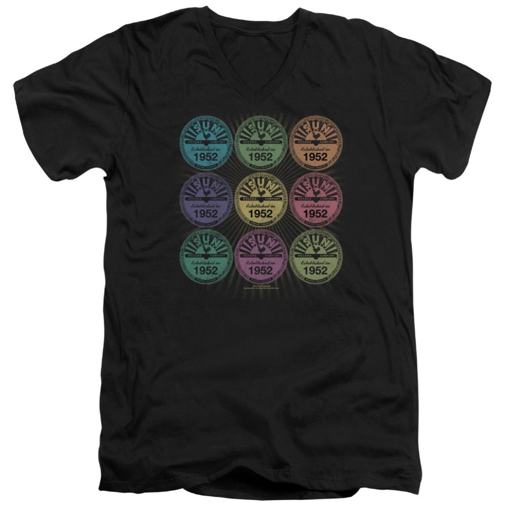 Sun Records Rocking Color Block Men's 30/1 Cotton Slim V-Neck T-Shirt