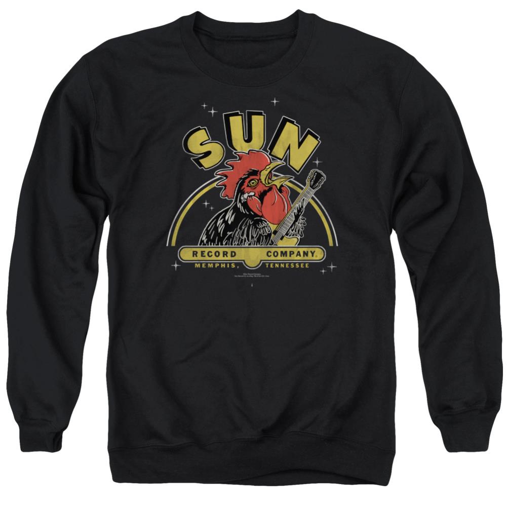 Sun Records Rocking Rooster Men's Crewneck 50 50 Poly Long-Sleeve T-Shirt