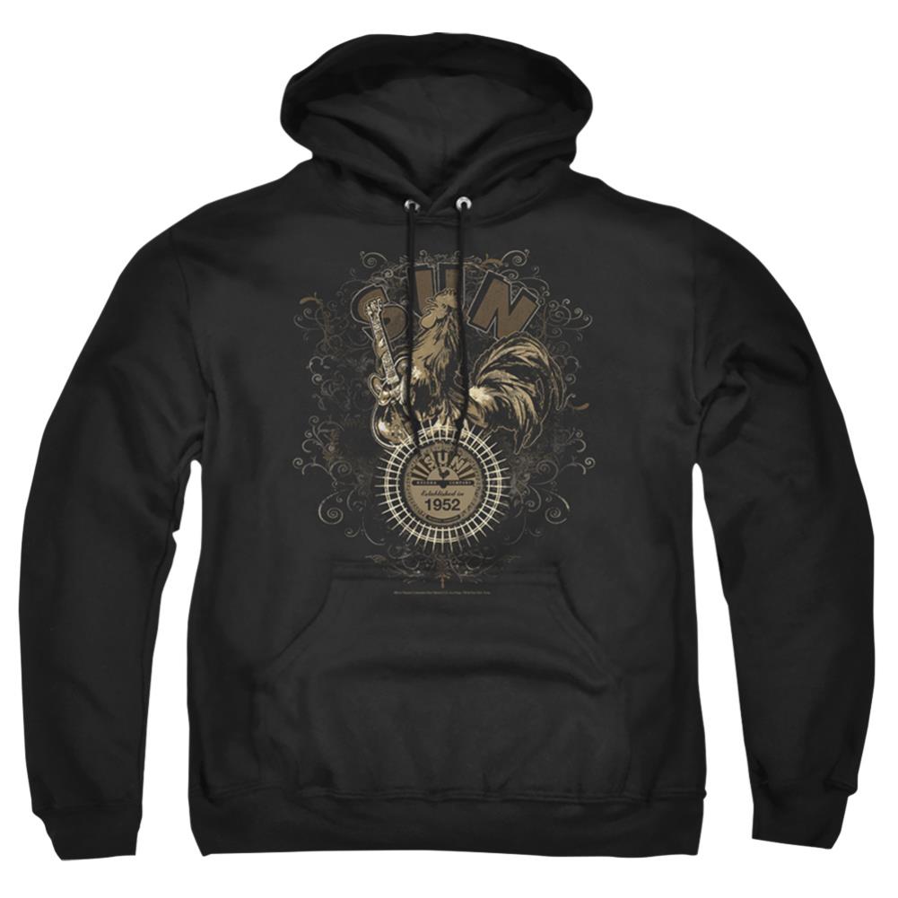 Sun Records Scroll Around Rooster Men's Pull-Over 75 25 Poly Hoodie