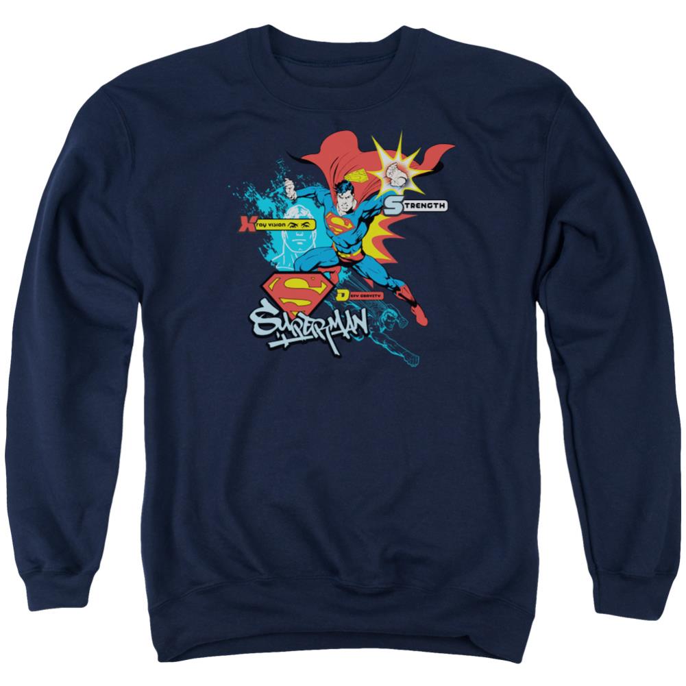 Superman Abilities Men's Crewneck 50 50 Poly LS T