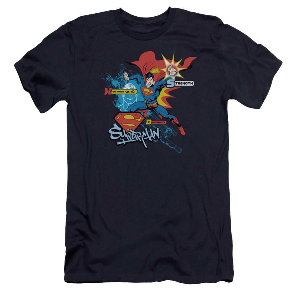 Superman Abilities Men's Ultra-Soft 30/1 Cotton Slim SS T
