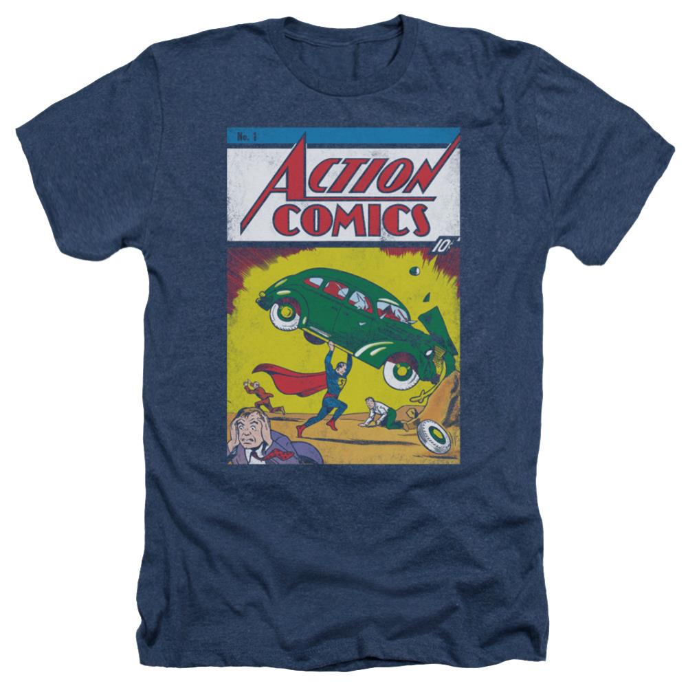 Superman Action No. 1 Men's 30/1 Heather 60 40 Poly SS T
