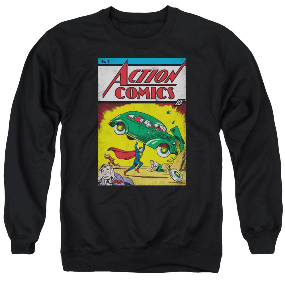Superman Action No. 1 Men's Crewneck 50 50 Poly LS T