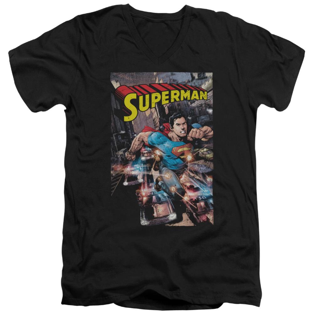 Superman Action One Men's 30/1 Cotton Slim V-Neck T