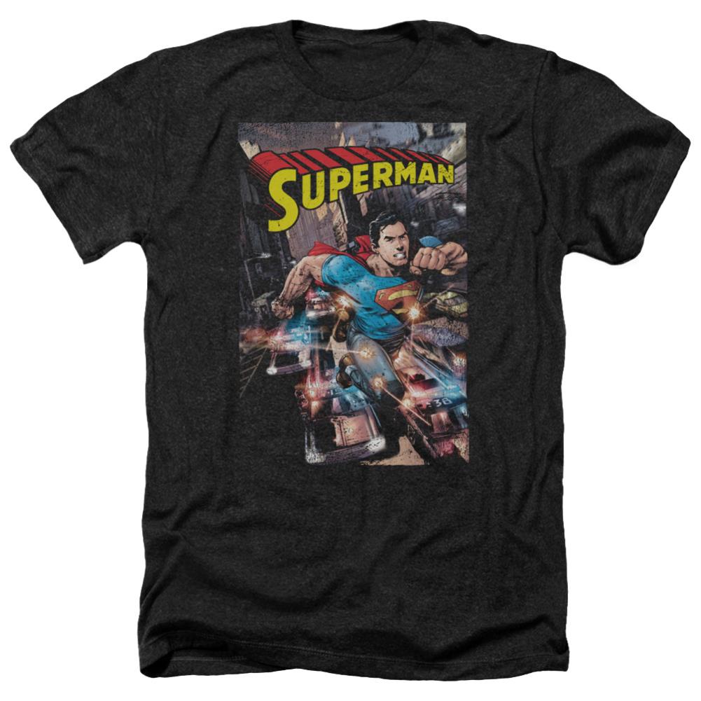 Superman Action One Men's 30/1 Heather 60 40 Poly SS T