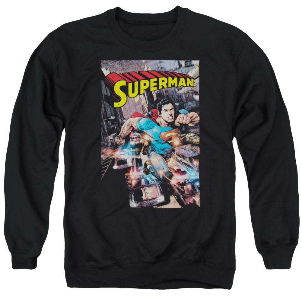 Superman Action One Men's Crewneck 50 50 Poly LS T