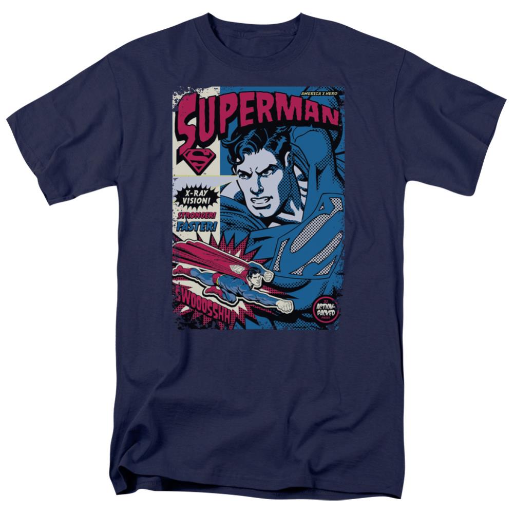 Superman Action Packed Men's 18/1 Cotton SS T