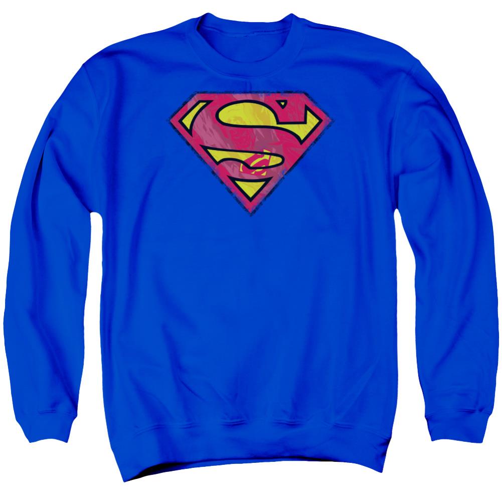 Superman Action Shield Men's Crewneck 50 50 Poly LS T