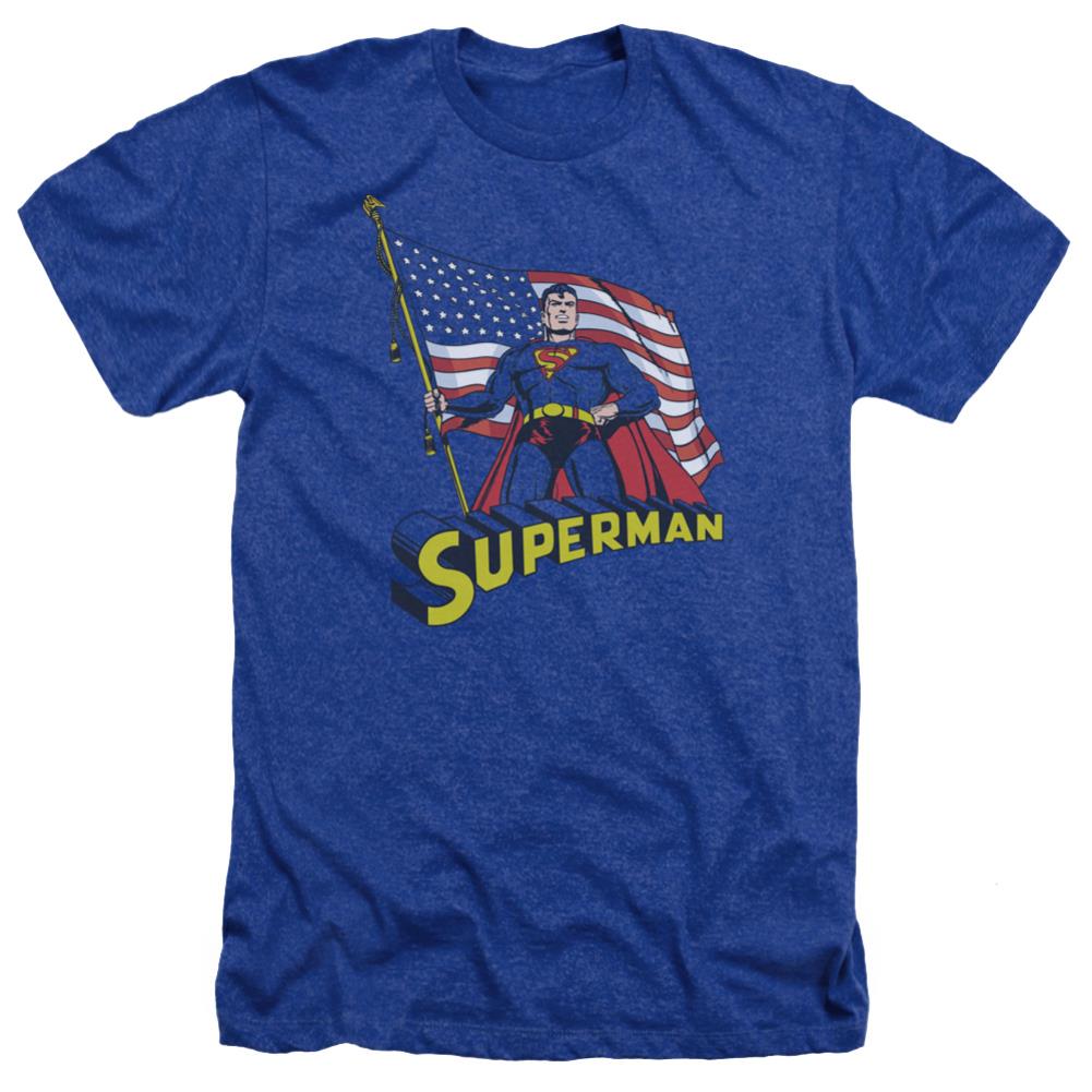 Superman American Flag Men's 30/1 Heather 60 40 Poly SS T