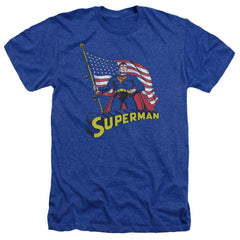 Superman American Flag Men's 30/1 Heather 60 40 Poly SS T