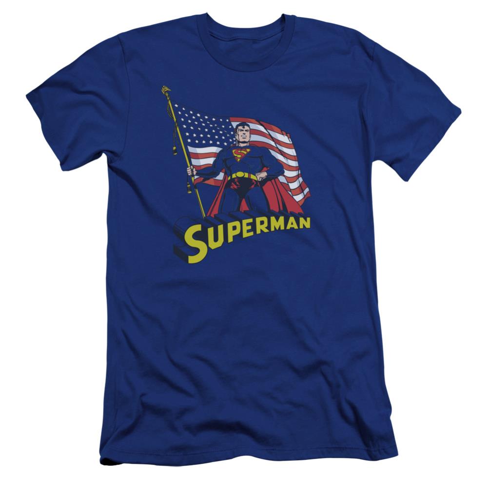 Superman American Flag Men's Ultra-Soft 30/1 Cotton Slim SS T