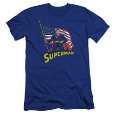 Superman American Flag Men's Ultra-Soft 30/1 Cotton Slim SS T