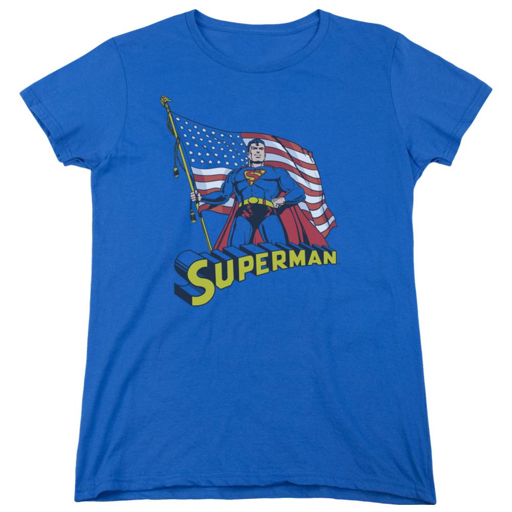 Superman American Flag Women's 18/1 Cotton SS T
