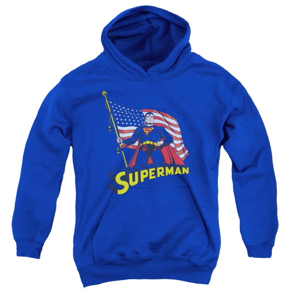 Superman American Flag Youth Cotton Poly Pull-Over Hoodie
