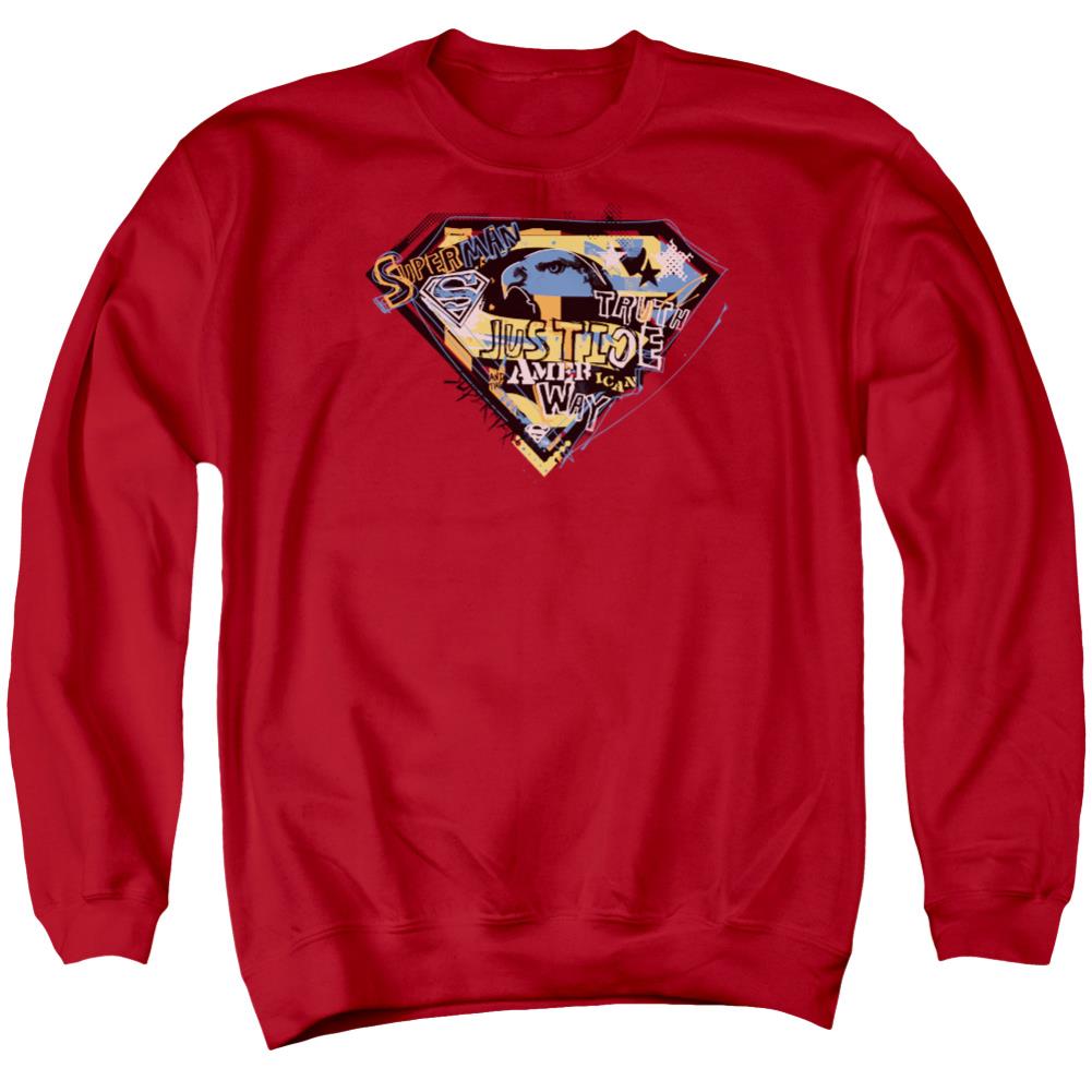 Superman American Way Men's Crewneck 50 50 Poly LS T