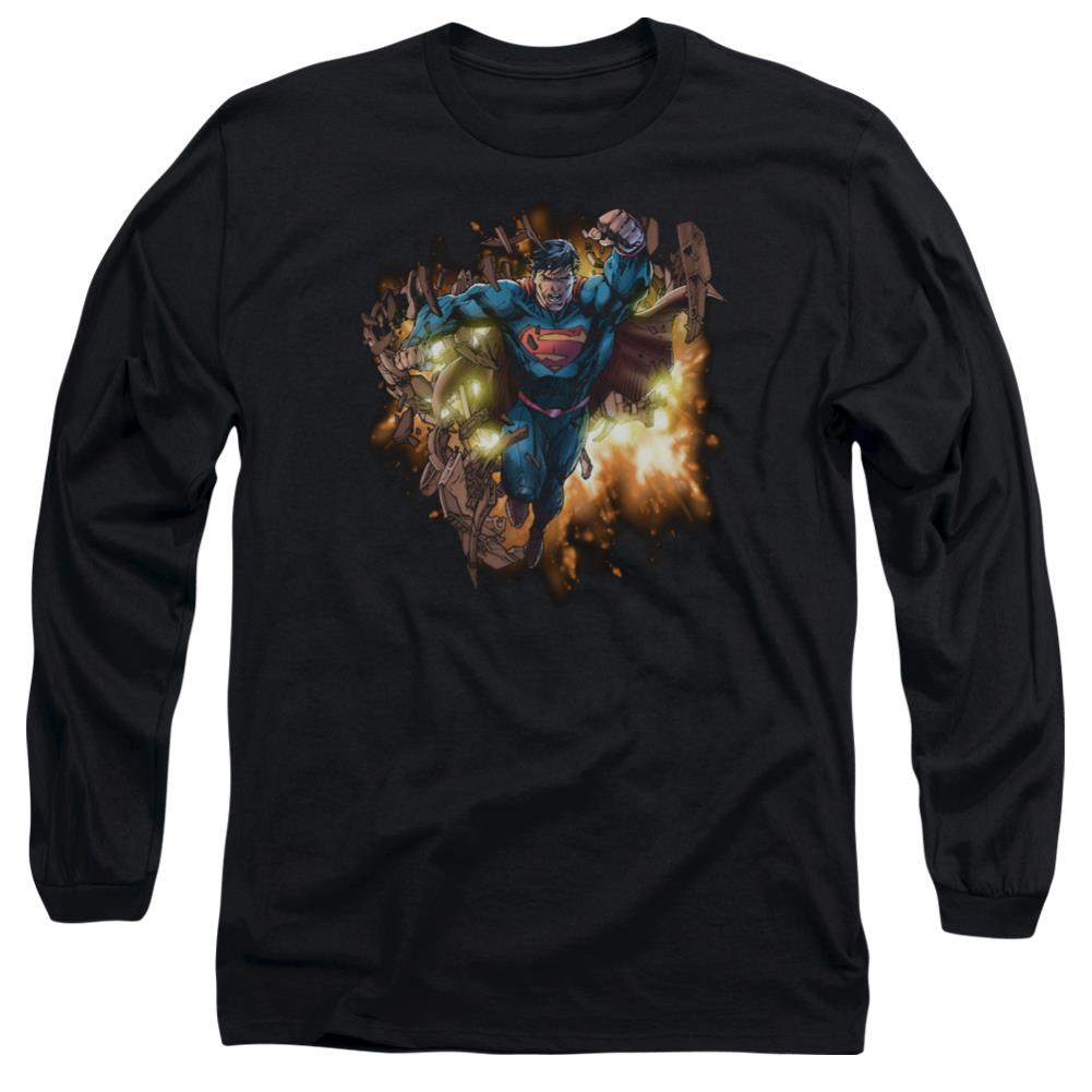Superman Blasting Through Men's 18/1 Cotton LS T