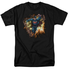 Superman Blasting Through Men's 18/1 Cotton SS T