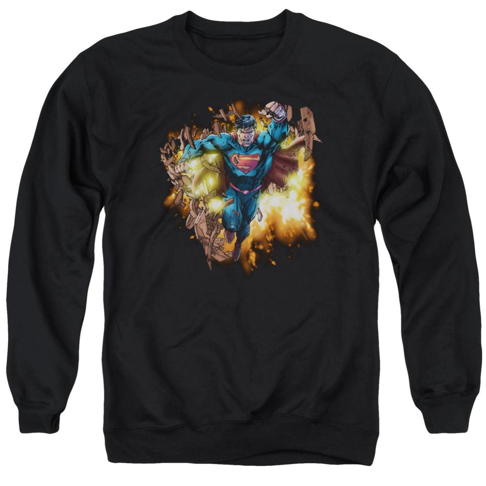 Superman Blasting Through Men's Crewneck 50 50 Poly LS T
