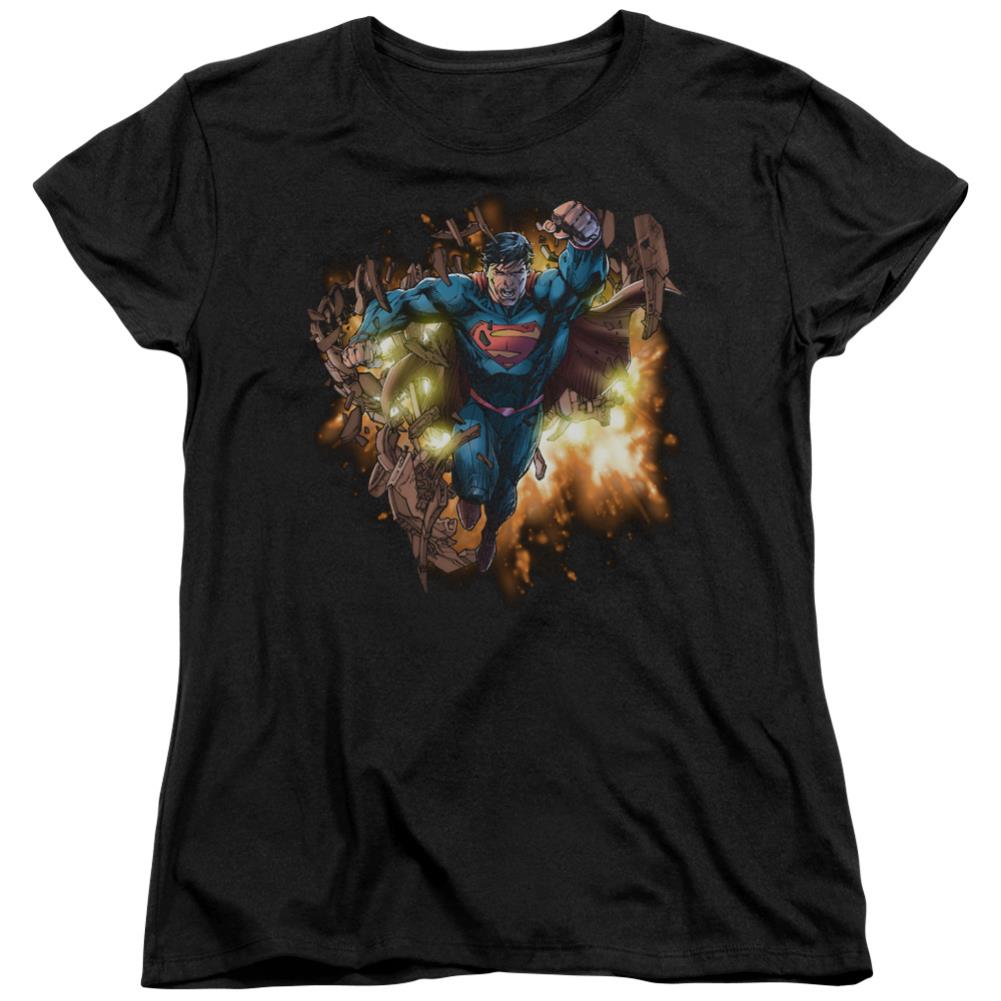 Superman Blasting Through Women's 18/1 Cotton SS T