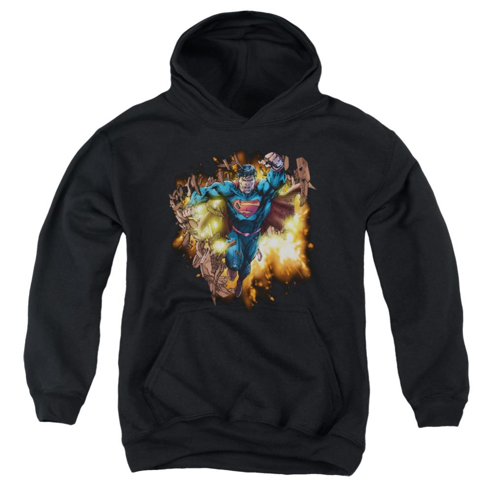 Superman Blasting Through Youth Cotton Poly Pull-Over Hoodie