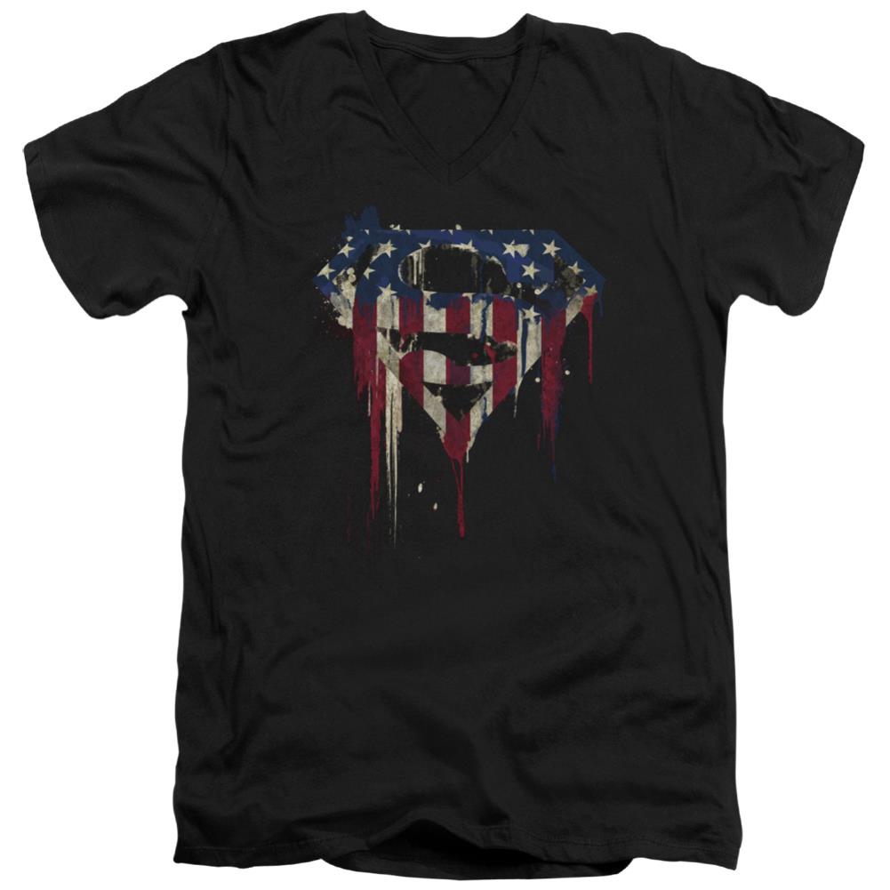 Superman Bleeding Shield Men's 30/1 Cotton Slim V-Neck T