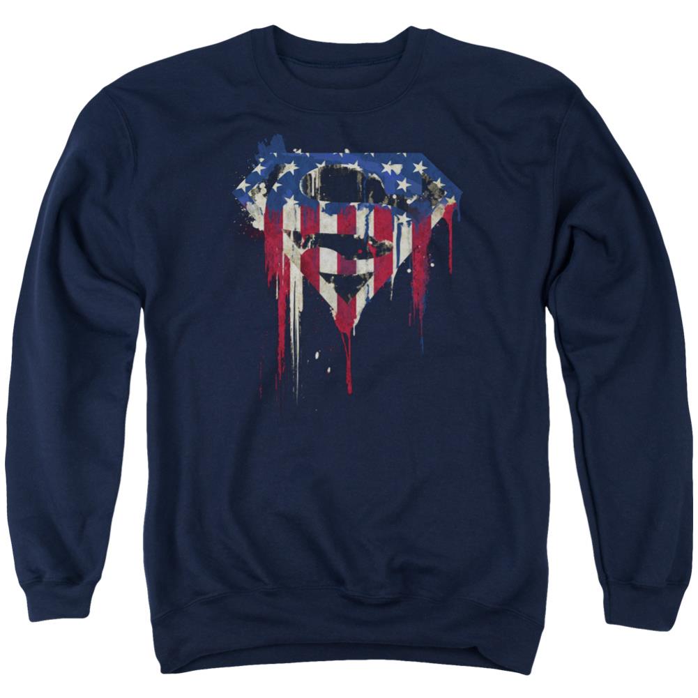 Superman Bleeding Shield Men's Crewneck 50 50 Poly LS T