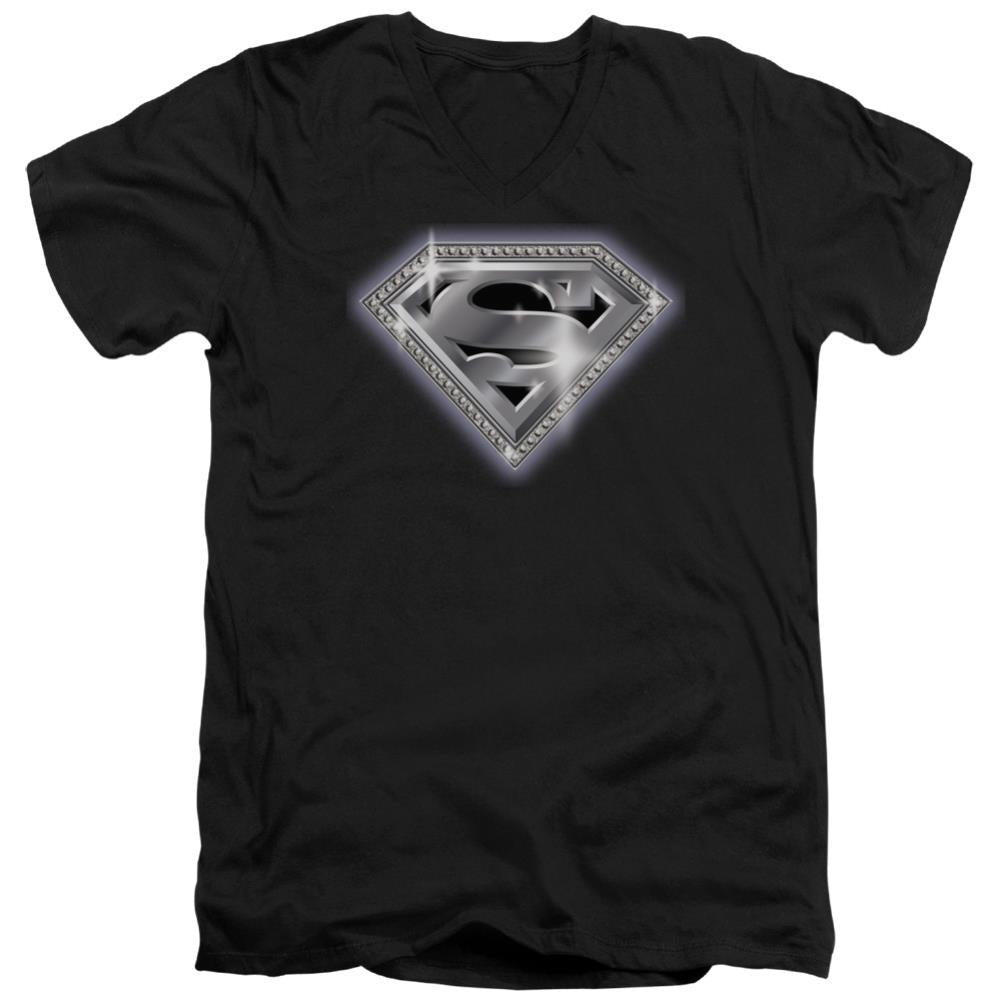 Superman Bling Shield Men's 30/1 Cotton Slim V-Neck T