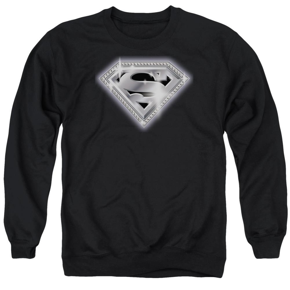 Superman Bling Shield Men's Crewneck 50 50 Poly LS T