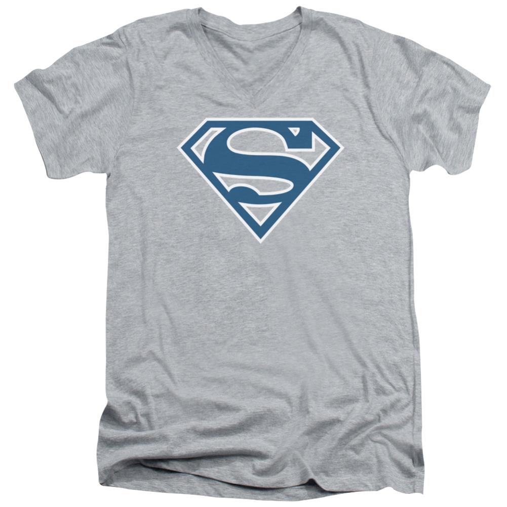 Superman Blue & White Shield Men's 30/1 Cotton Slim V-Neck T