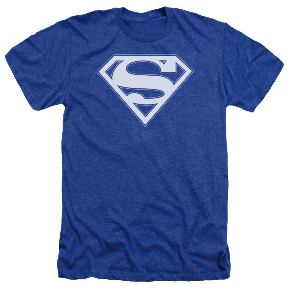 Superman Blue & White Shield Men's 30/1 Heather 60 40 Poly SS T