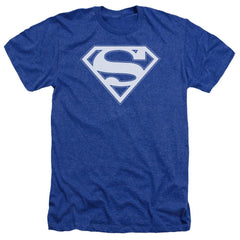 Superman Blue & White Shield Men's 30/1 Heather 60 40 Poly SS T