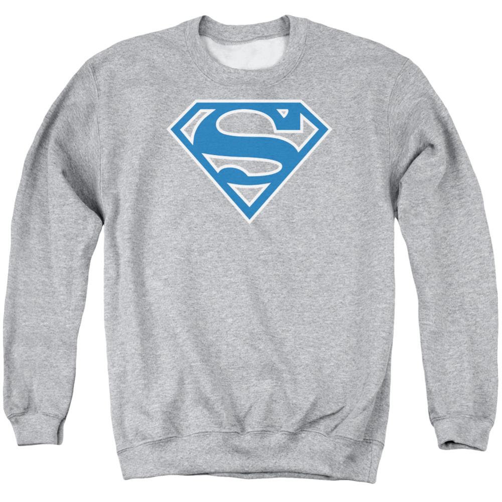 Superman Blue & White Shield Men's Crewneck 50 50 Poly LS T