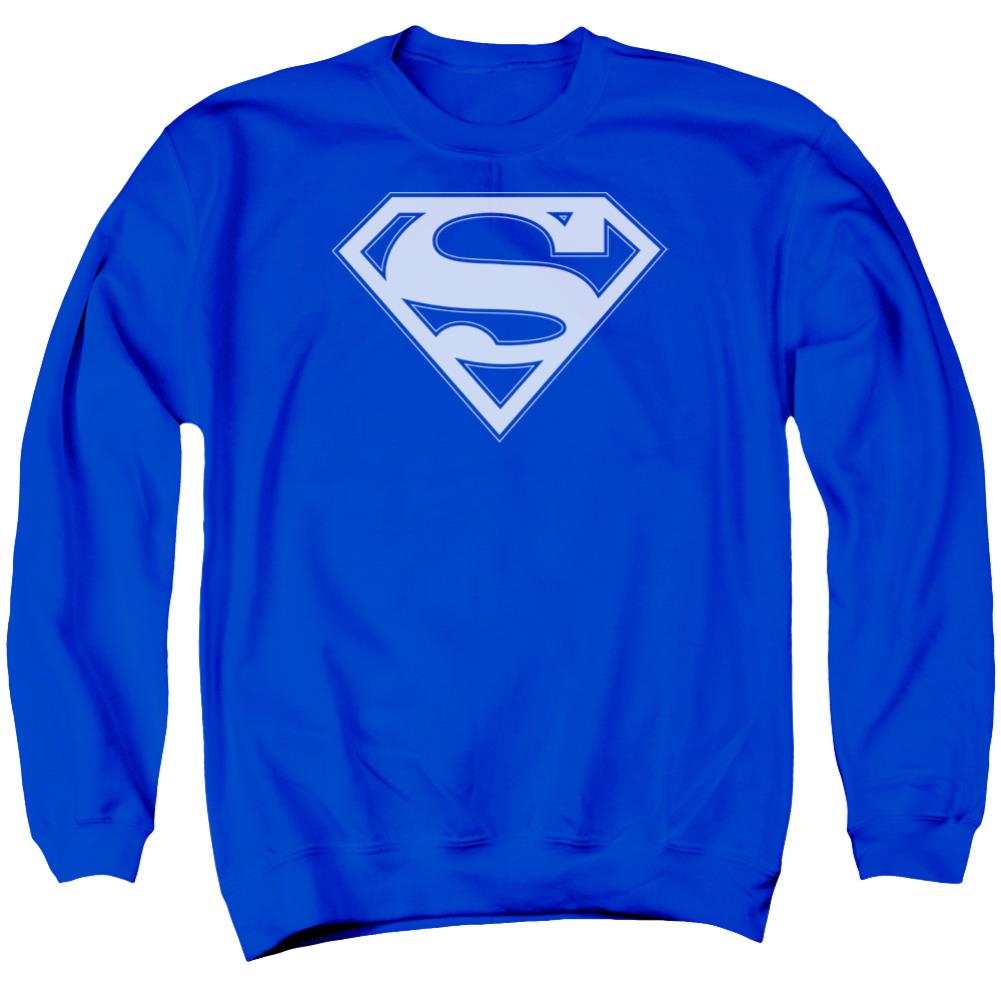 Superman Blue & White Shield Men's Crewneck 50 50 Poly LS T