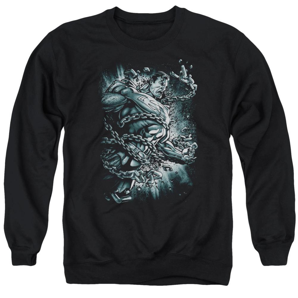 Superman Break Free Men's Crewneck 50 50 Poly LS T