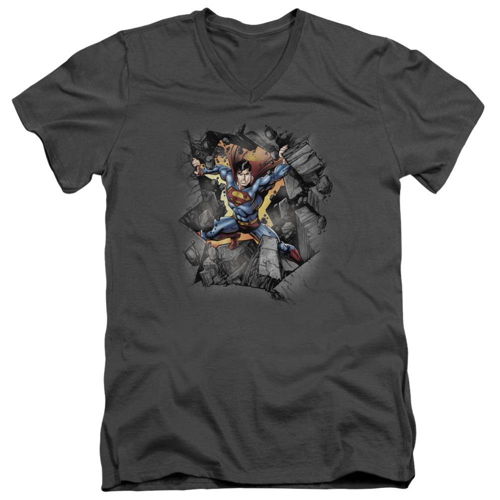 Superman Break On Through Men's 30/1 Cotton Slim V-Neck T
