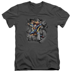 Superman Break On Through Men's 30/1 Cotton Slim V-Neck T