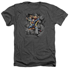 Superman Break On Through Men's 30/1 Heather 60 40 Poly SS T