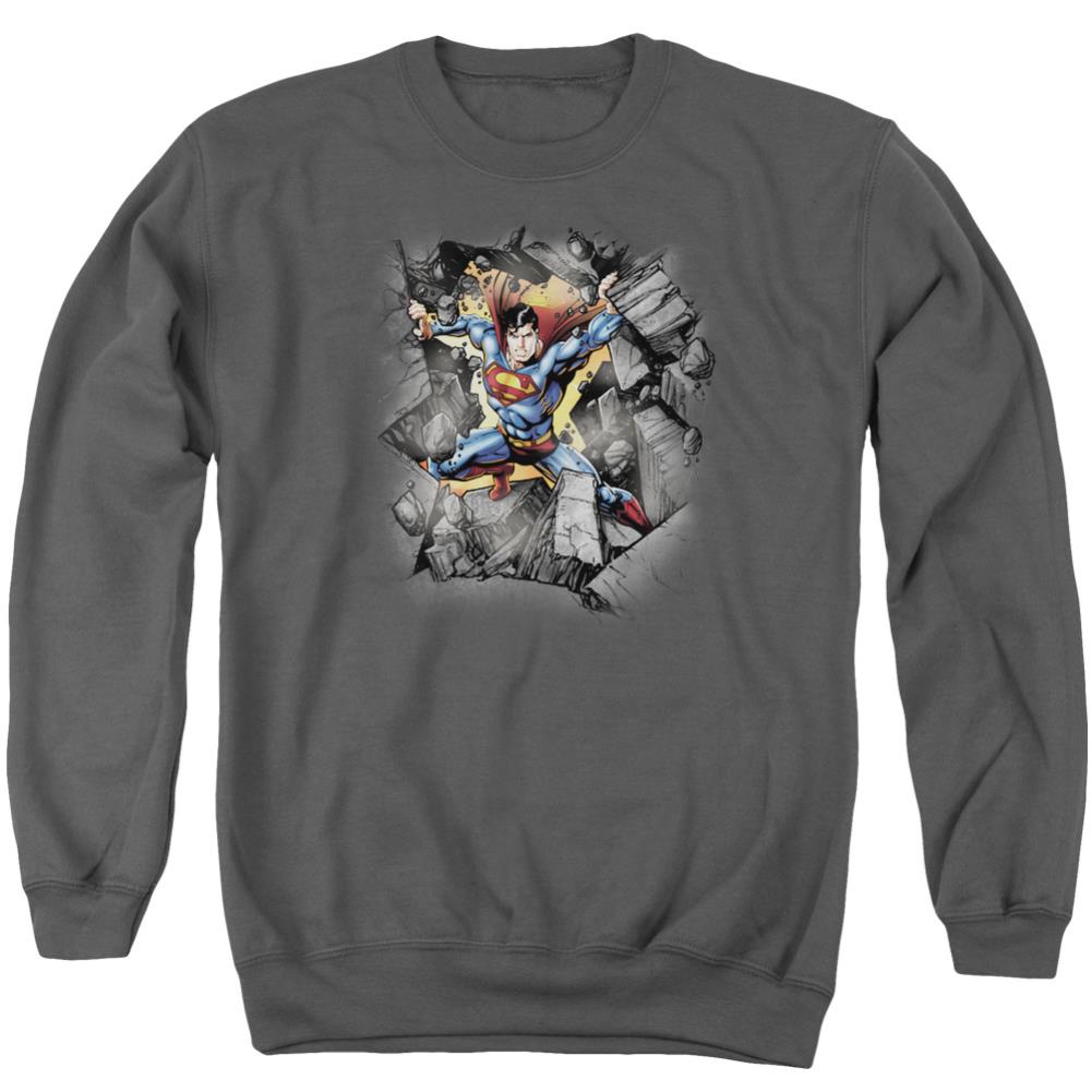 Superman Break On Through Men's Crewneck 50 50 Poly LS T