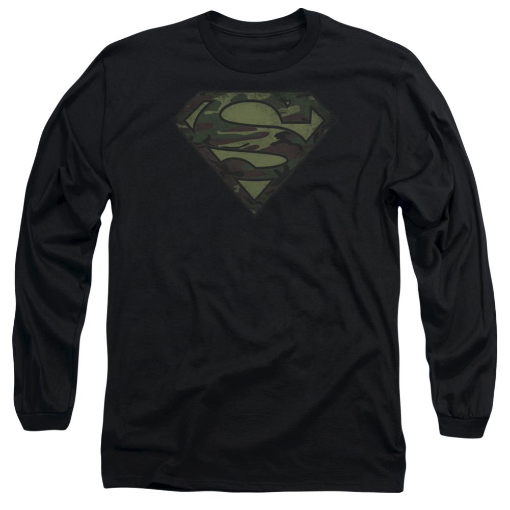 Superman Camo Logo Distressed Men's 18/1 Cotton LS T