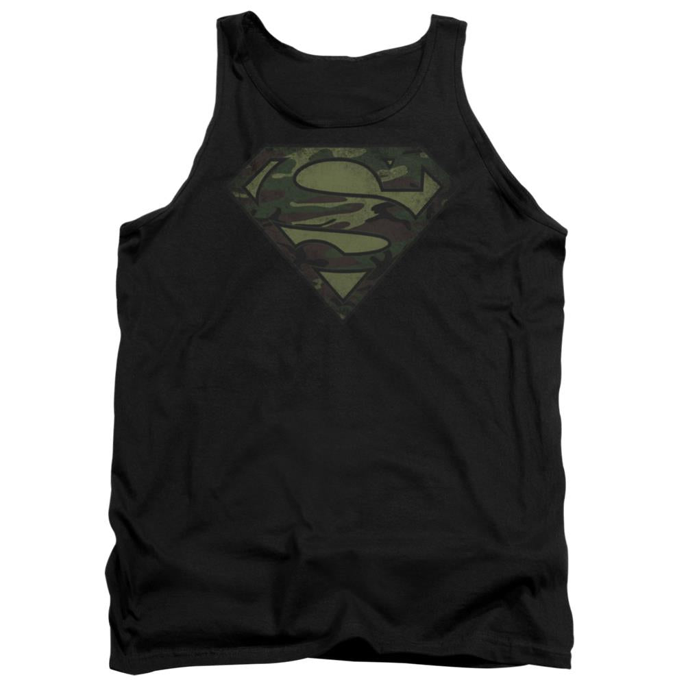 Superman Camo Logo Distressed Men's 18/1 Cotton Tank Top