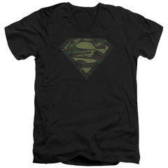Superman Camo Logo Distressed Men's 30/1 Cotton Slim V-Neck T